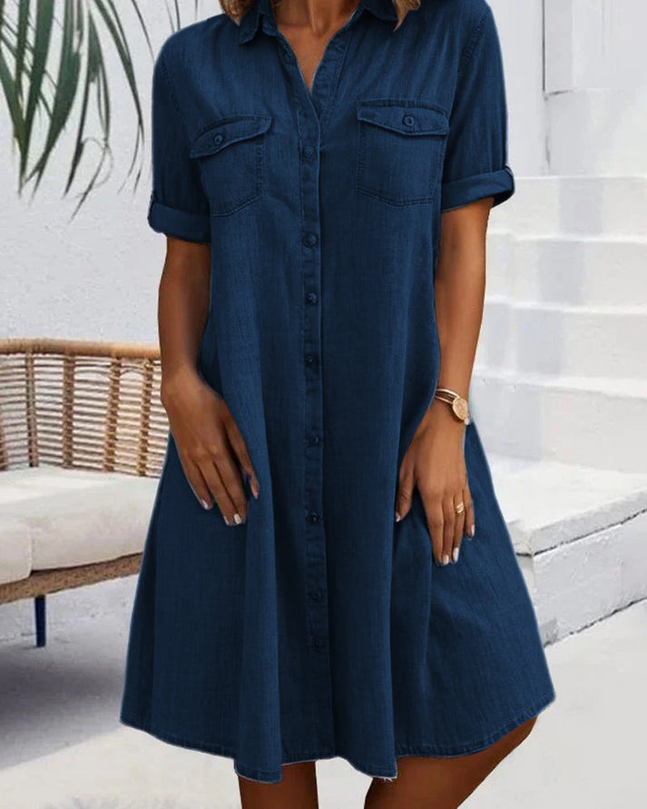 Mia - Short Sleeve Button Denim Dress