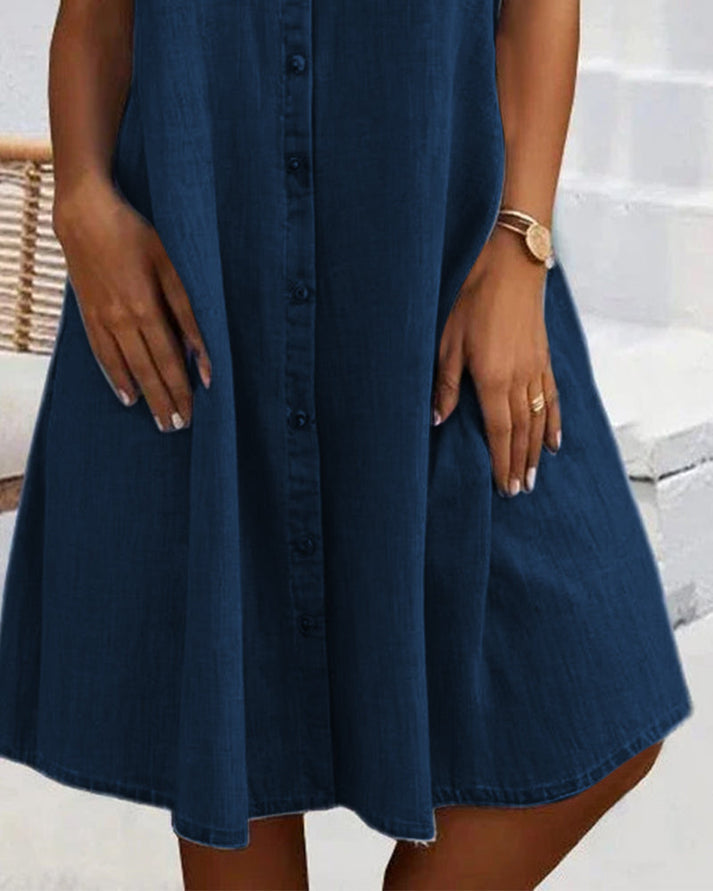 Mia - Short Sleeve Button Denim Dress