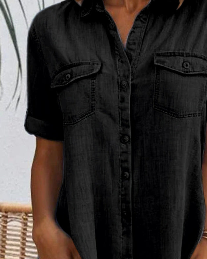 Mia - Short Sleeve Button Denim Dress