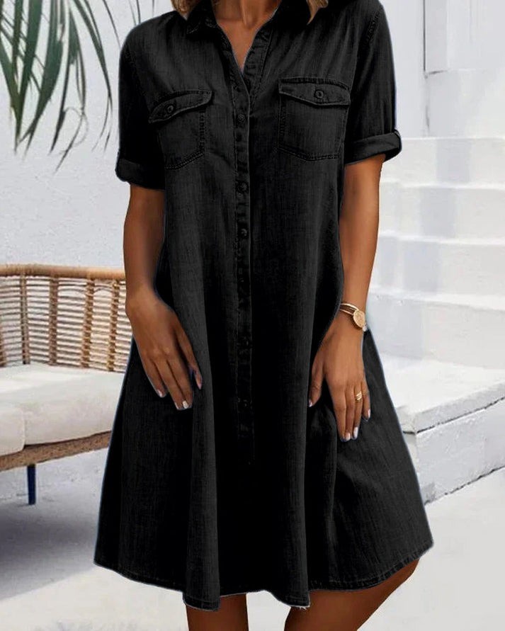 Mia - Short Sleeve Button Denim Dress